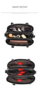 Top view showing internal compartments and large storage capacity of the leather handbag