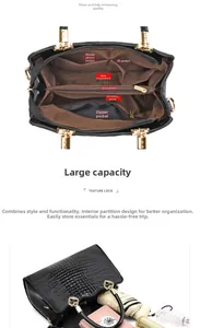 Dettaglio degli scomparti interni che mostra l'ampio spazio di questa borsa a mano nera