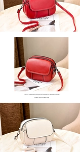 Detail of multi-layer zipper compartments and stitching on textured leather crossbody bags