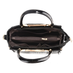 Elegant black faux crocodile leather handbag with organized multi-compartment interior