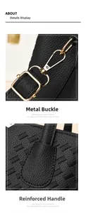 Detail of black pebbled leather texture with golden hardware and reinforced stitching