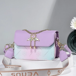 Women Crossbody Bag Gradient Color Floral Embossed PU Leather Shoulder Bag With Swan Heart Buckle Artificial Pearl Tassel Wide Strap