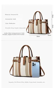Detailed internal structure and high-quality PU material of the striped tote bag