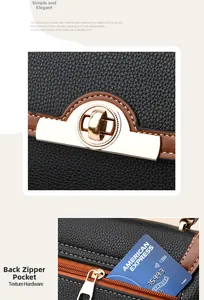 Detail of lychee pattern leather handbag with gold hardware and back anti-theft pocket