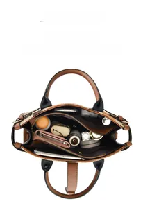 Top view of spacious interior storage with compartments for tablet and daily items