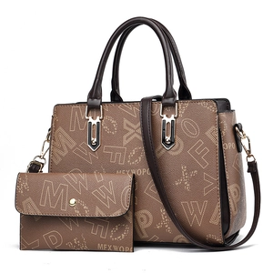 Brown monogram tote and matching long flap wallet two-piece handbag set for women