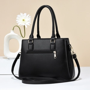 Large black lychee pattern leather tote bag with gold hardware and removable strap