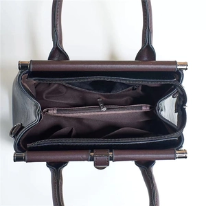 Three-piece minimalist PU leather tote bag with interior compartments in dark coffee brown
