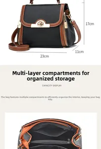 Detail view of multi-layered interior and dimensions 23x17x11cm for this crossbody bag