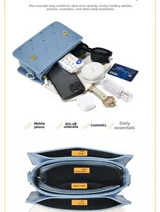 Detailansicht der blauen Stepptasche mit geräumigem Innenraum und praktischer Fächereinteilung