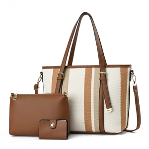 Borsa Tote A Righe Da Donna Con Pochette E Portafoglio Tessuto Pelle PU Colore A Contrasto Grande Capacità Borsa A Spalla