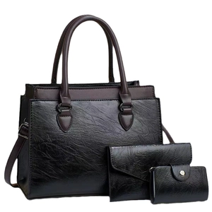 Brown leather 3-piece bag set with tote bag, envelope wallet and card holder