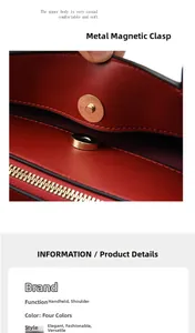 Nahaufnahme der Magnetschließe und der roten Ledertextur dieser eleganten Handtasche