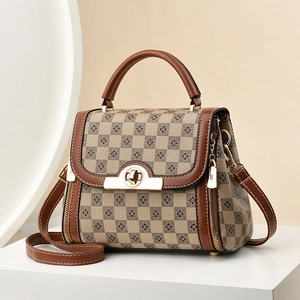 Sac à Main Femme Cuir PU Rétro Sac Bandoulière Couleur Contrastée Grain Litchi Fermoir Rotatif Élégant Poignée Commuter