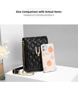 Quilted crossbody phone bag with gold chain strap and snap closure size comparison