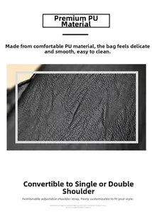 Close-up of premium black PU leather texture and adjustable shoulder straps of the backpack