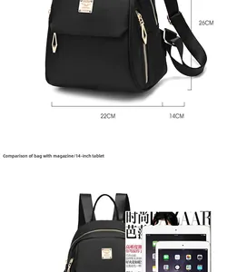 Détails du sac à dos noir en cuir PU avec dimensions 22x14x26CM et fermetures éclair dorées
