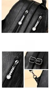 Macro detail of silver hardware and lychee grain texture on black commuter backpack