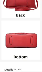 Detailansicht der Rückseite und des Bodens der roten Lederhandtasche mit Schutzpads
