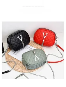 Three-layer quilted crossbody bags with chain straps and metallic V logo detail