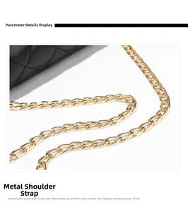 Detail showing the shiny gold electroplated metal chain strap of the quilted handbag