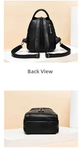 Back view detail of black PU leather mini backpack with adjustable straps and rear zipper