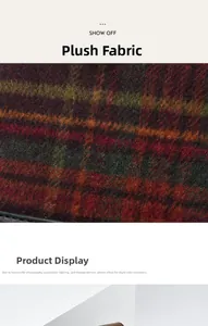 Detail shot of colorful plush plaid fabric and premium brown leather texture on handbag