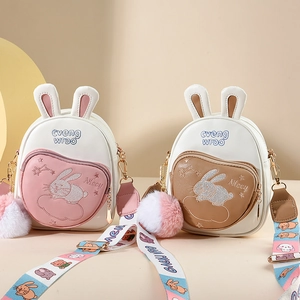 Cute bunny crossbody bags for girls featuring 3D rabbit ears and printed wide straps