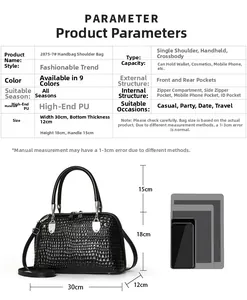 Detailed size parameters of the black crocodile pattern handbag with dimensions 30x18x12cm