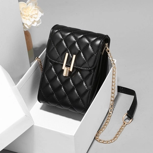 Women Fashion Quilted Rhombic Crossbody Bag PU Leather Small Square Phone Bag With Gold Chain Strap Elegant