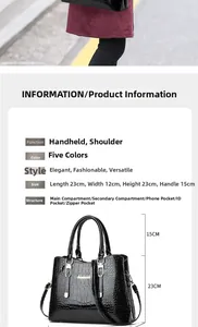 Detailed size chart for black crocodile texture tote bag with dimensions 23x12x23 cm