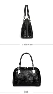 Detail view showing black crocodile embossed texture and dual zippers on the shell bag