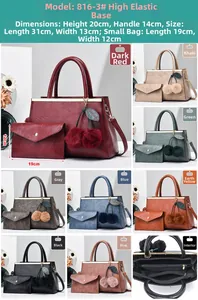 Detail view of large capacity faux leather tote bag set with pompom and leaf charms