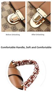 Detailed view of the gold metal push-lock and silk scarf wrapped handle on mini bag