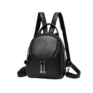 Versatile black PU leather mini backpack with dual straps and fishbone zipper pulls