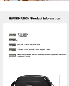 Detailed size specifications for the black oxford cloth crossbody bag 26x11x17cm