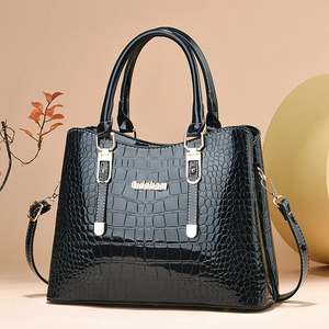 Handbag Crocodile Pattern Patent PU Leather Large Capacity Shoulder Crossbody Bag Gold Hardware Elegant Women Stylish