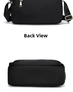 Back view and bottom view of black waterproof oxford fabric crossbody bag for women