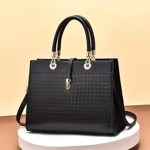 Women Fashion Handbag PU Leather Woven Texture Large Capacity Top Handle Crossbody Tote Bag For Office Urban Style
