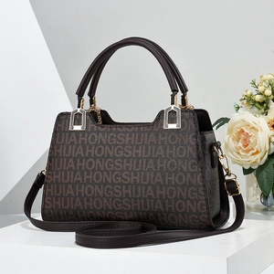 Brown monogram handbag for women with double handles and adjustable shoulder strap