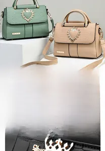 Detail of embossed crocodile pattern on handbags with heart-shaped crown metal buckle