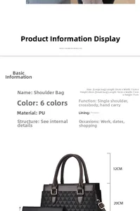 Dimensioni dettagliate della borsa tote in pelle PU nera con goffratura geometrica