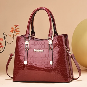 Women Handbag Crocodile Pattern Patent PU Leather Large Capacity Fashion Shoulder Crossbody Bag Gold Hardware