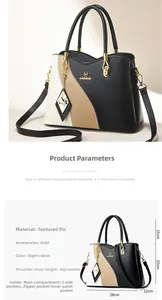 Detail view showing internal compartments and golden hardware of the tricolor leather bag