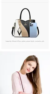 Three-color contrast leather tote handbag showcasing large capacity for phone and cosmetics