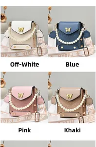 Mini crossbody bags for women with crocodile pattern, pearl handle, and woven straps