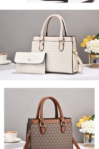 Dettaglio della borsa tote in pelle PU con motivo geometrico e pochette coordinata