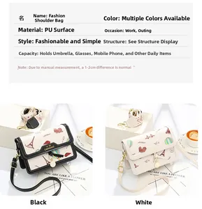 Detailed view of the cartoon city print small square bag with its internal capacity size