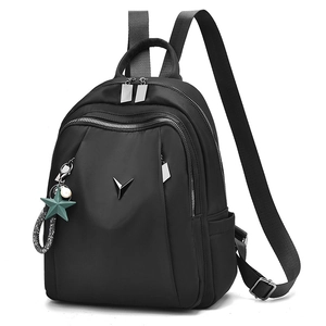Women Fashion Backpack Oxford Cloth Large Capacity Multi Pocket Casual Travel Bag With Star Pendant Simple Black Trendy