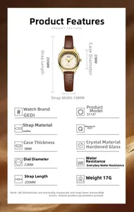 Detailed product specifications of the vintage square quartz watch with dimensions and weight